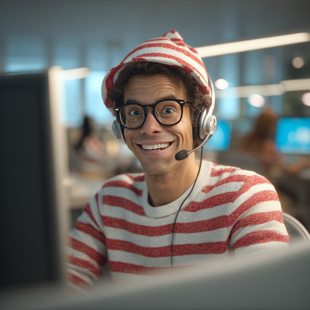 Medewerker met headset zoekt informatie achter zijn scherm